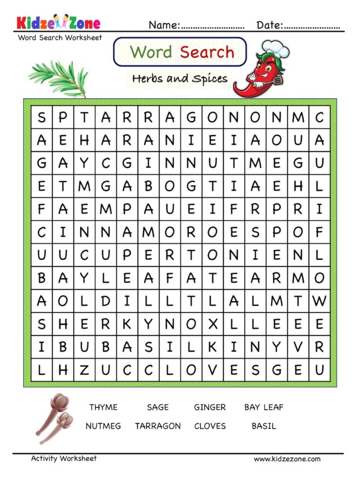 Find the herbs and spices in the word search grid KidzeZone