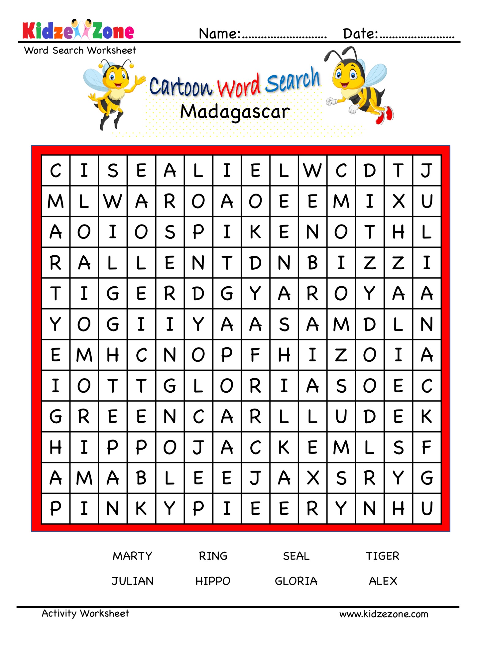 Madagascar Word Search Puzzle KidzeZone