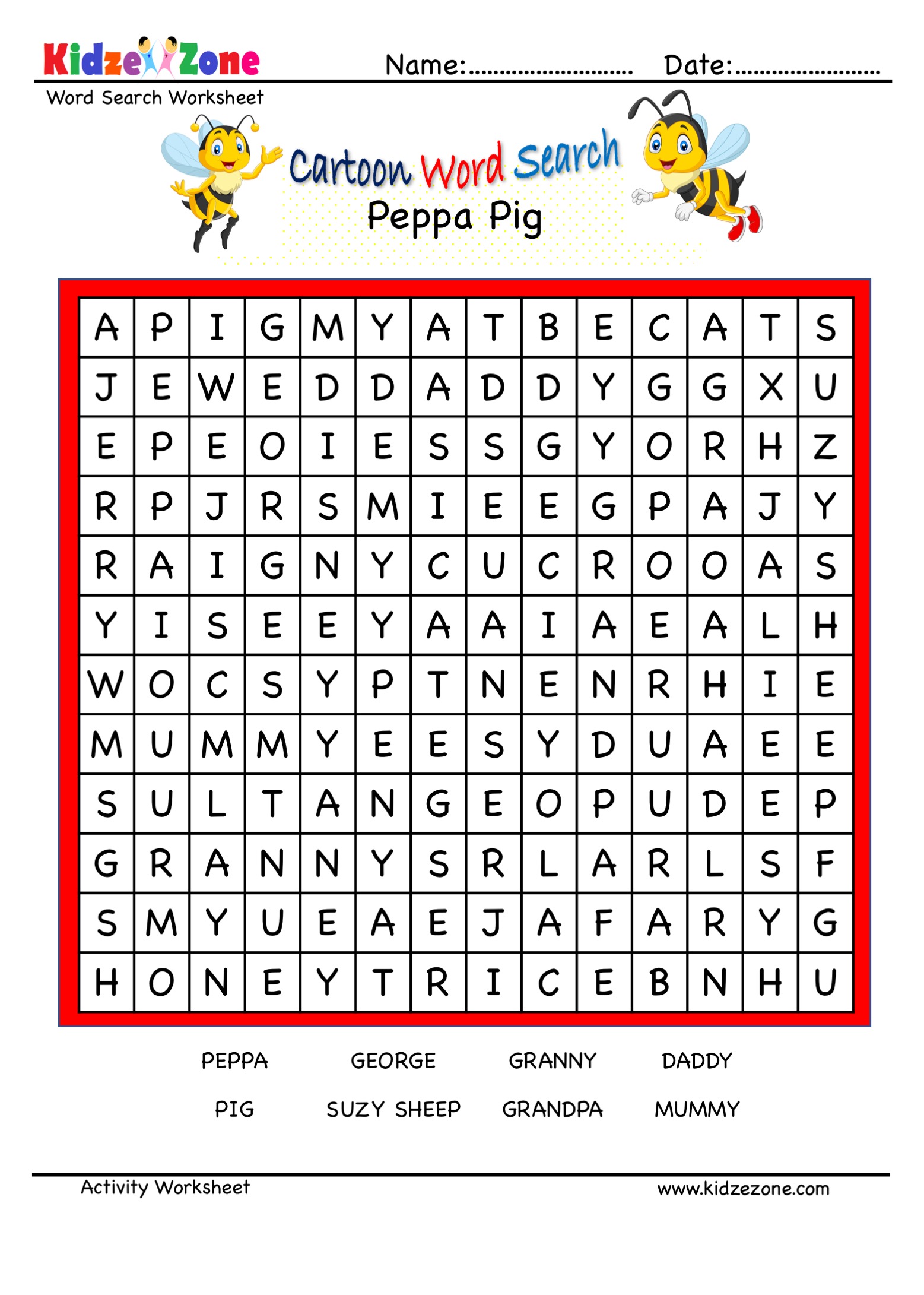 Peppa Pig Word Search Puzzle KidzeZone
