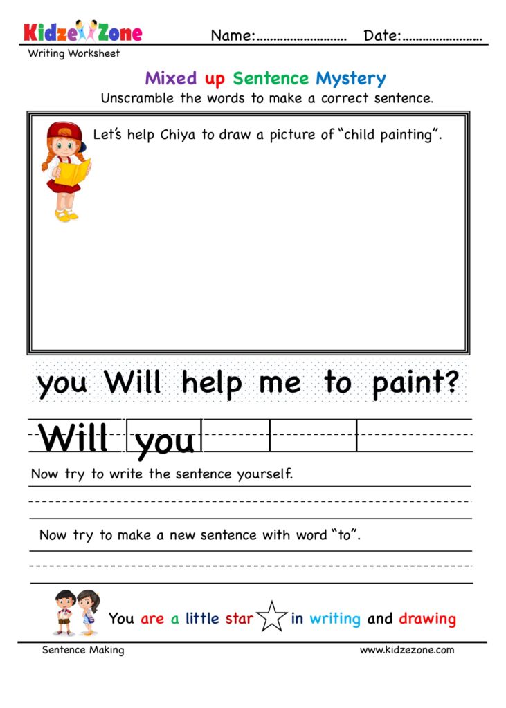Unscramble words and build a sentence worksheet 16 KidzeZone