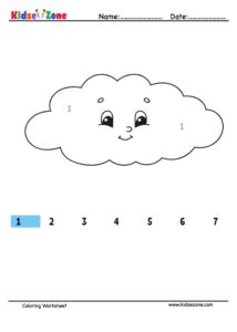 Cloud Number Coloring Fun Worksheet- KidzeZone