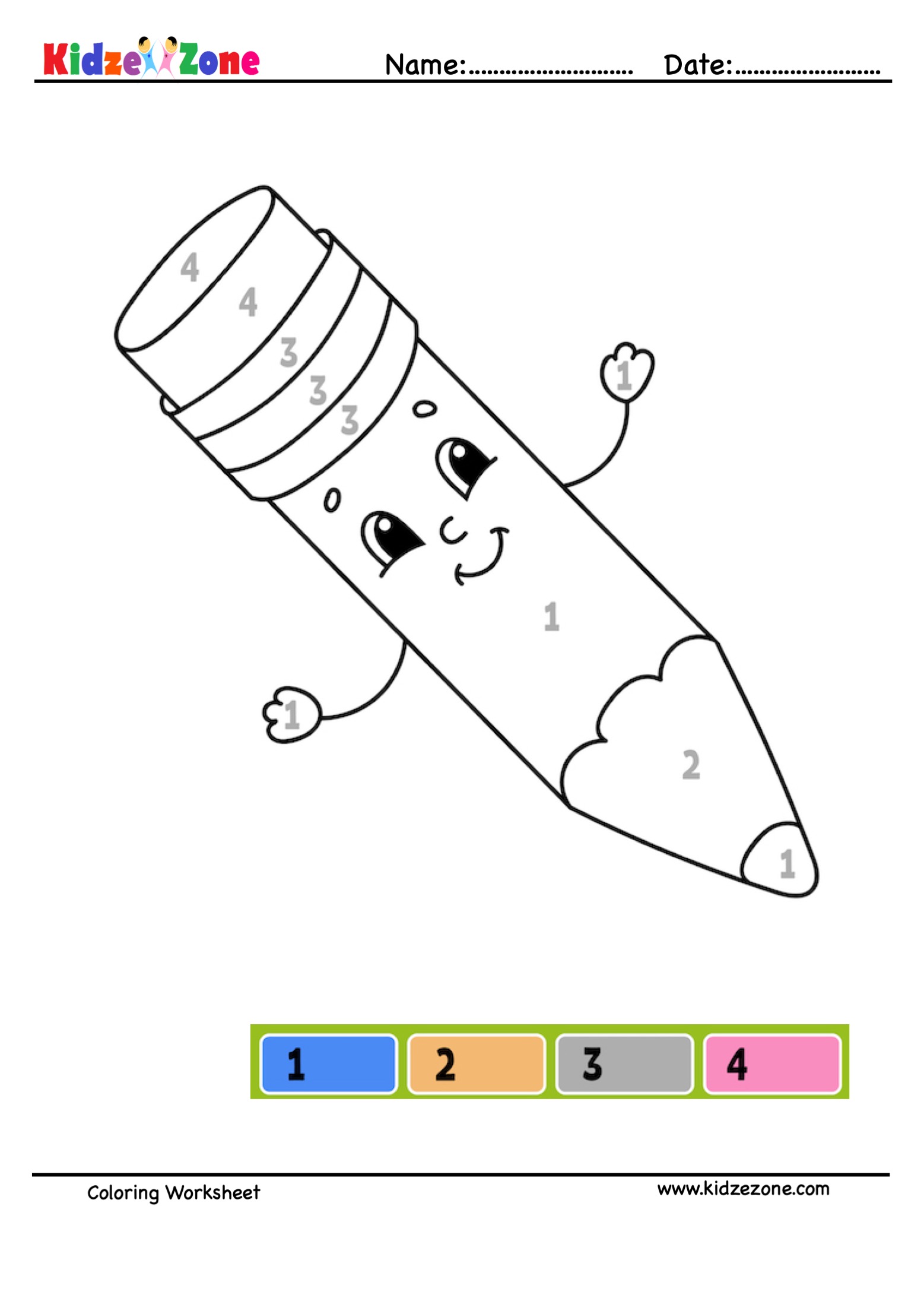 Pencil Number coloring Fun Worksheet KidzeZone