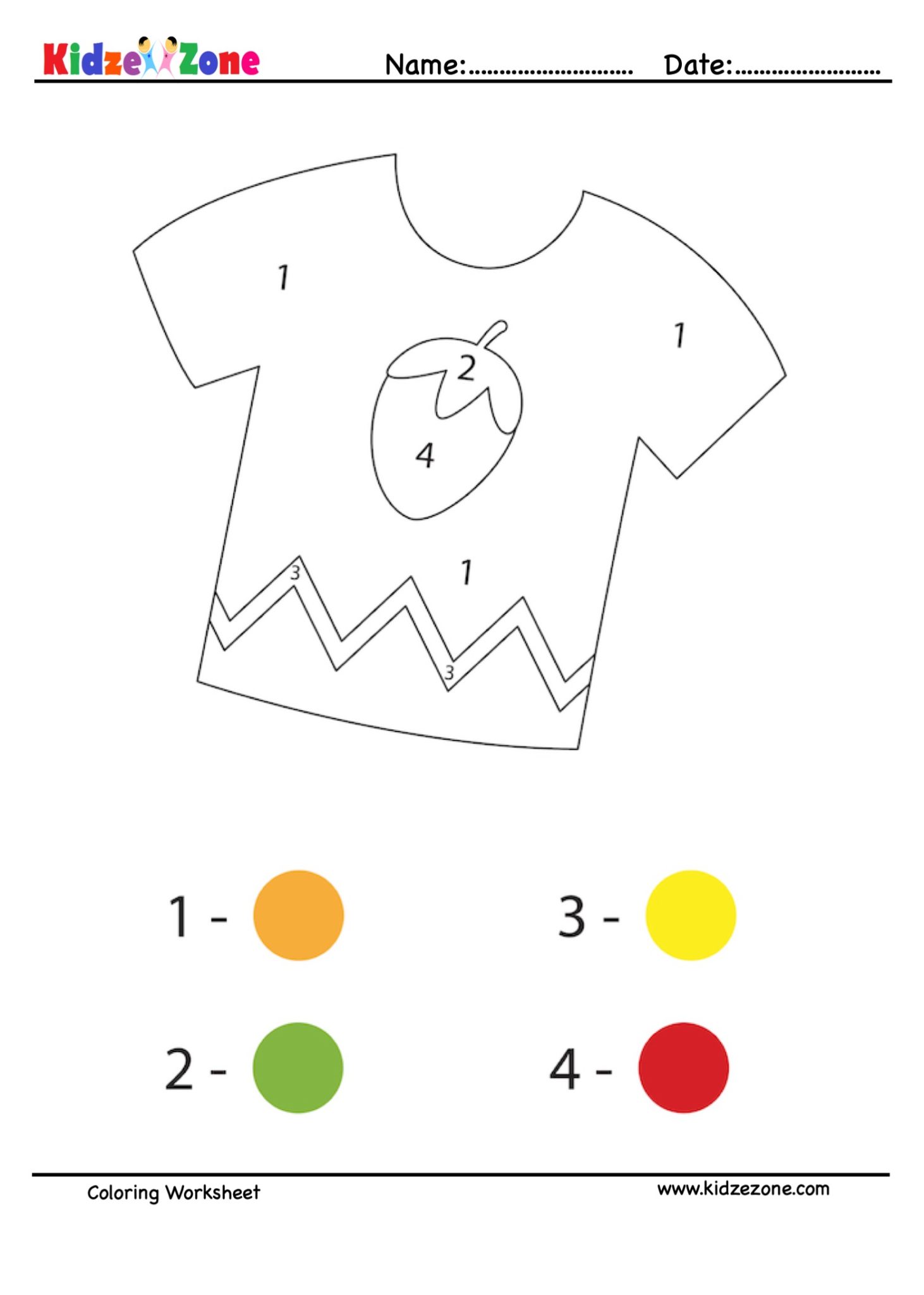 Color a TShirt worksheet KidzeZone