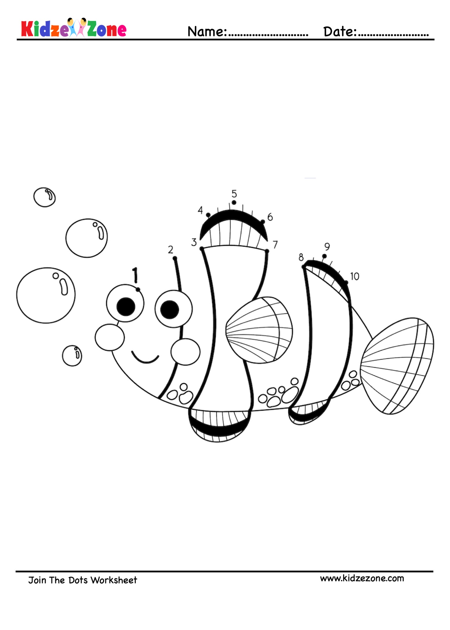 Join the dots Activity Fish Worksheet KidzeZone