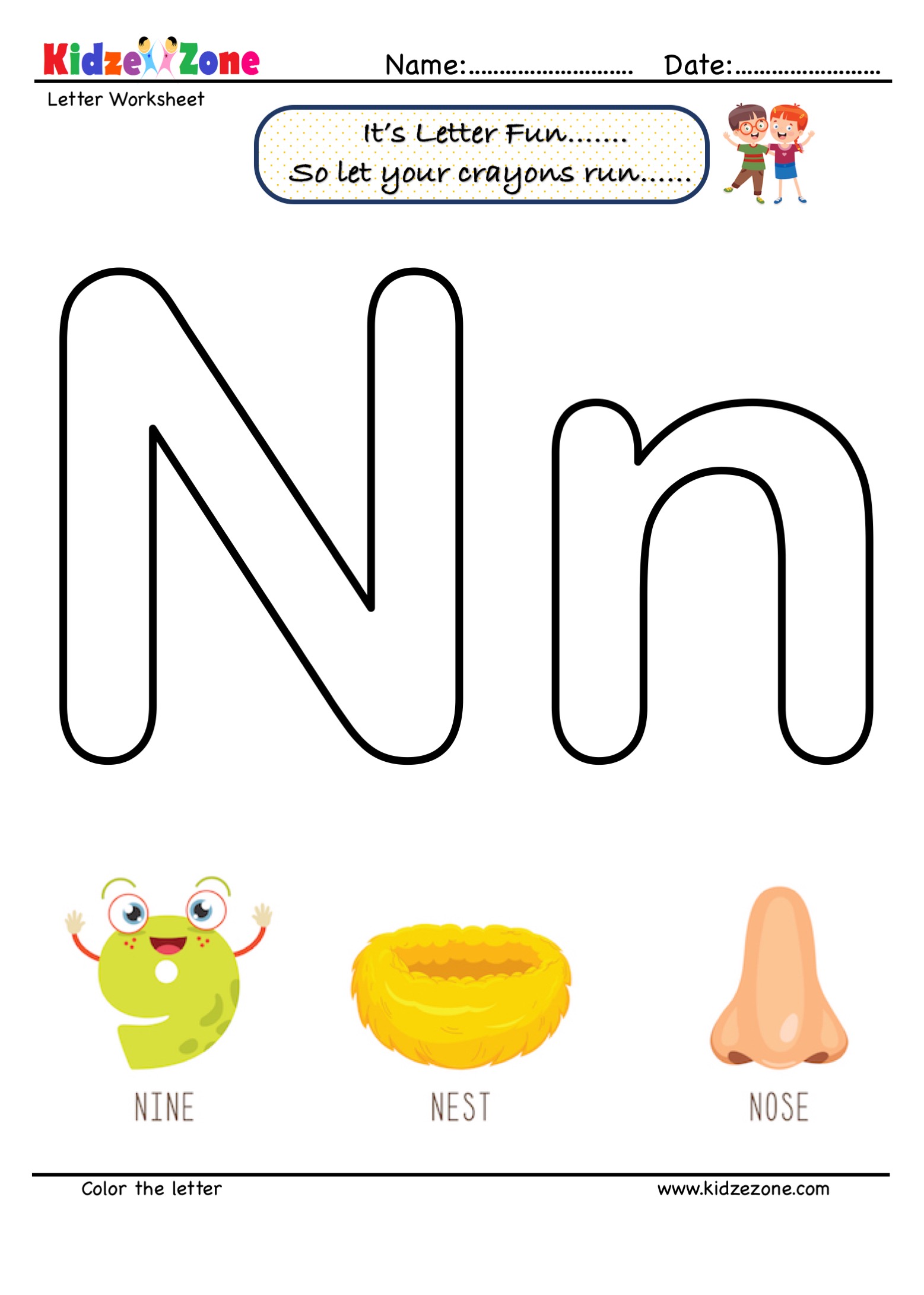 Kindergarten Letter N Reading, Writing and Activity Worksheets