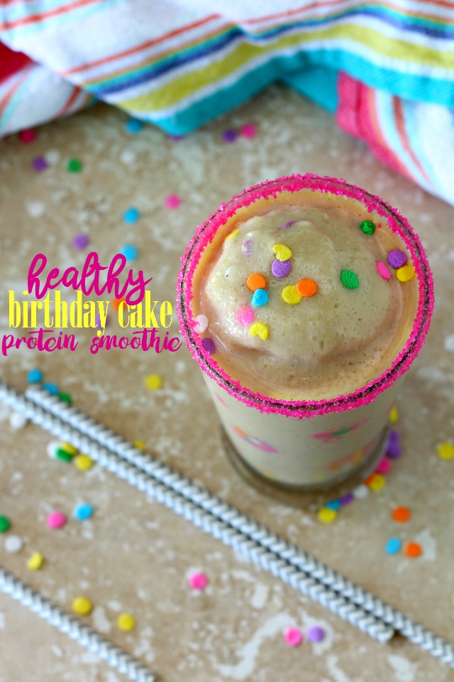Healthy Birthday Cake Protein Smoothie + Blendtec Giveaway Kim's Cravings