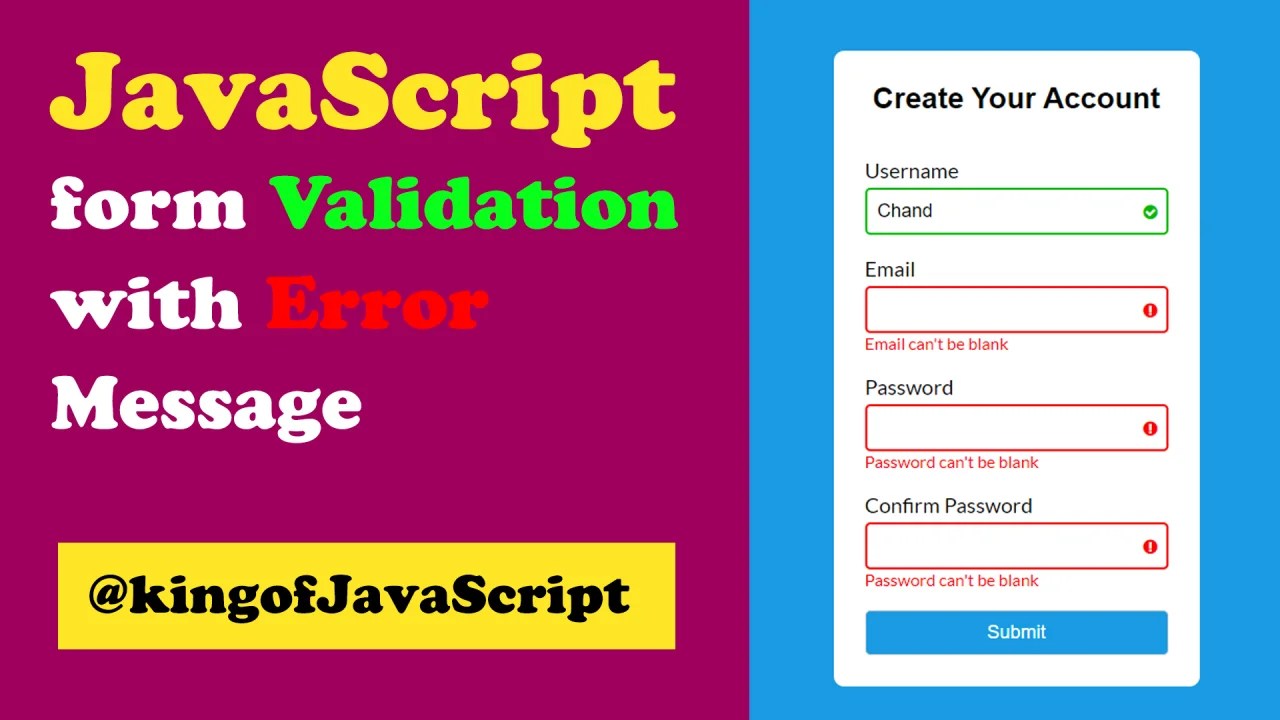 JavaScript Form Validations with Error Message King of JavaScript