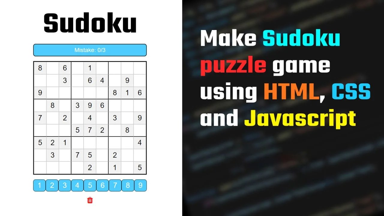 Sudoku Puzzle Game using JavaScript with Source Code King of JavaScript