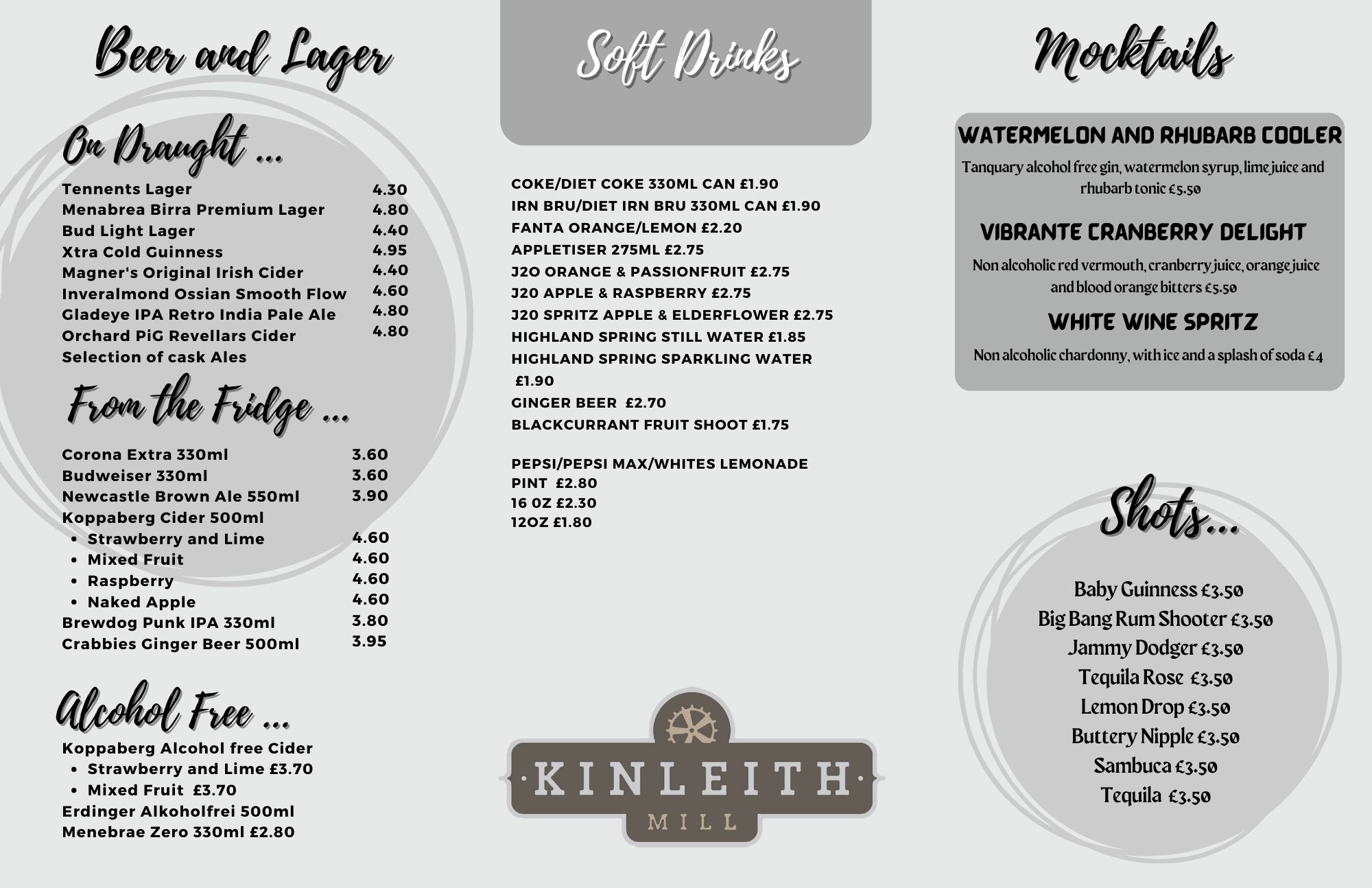 Drinks Menu Pub Kitchen Edinburgh