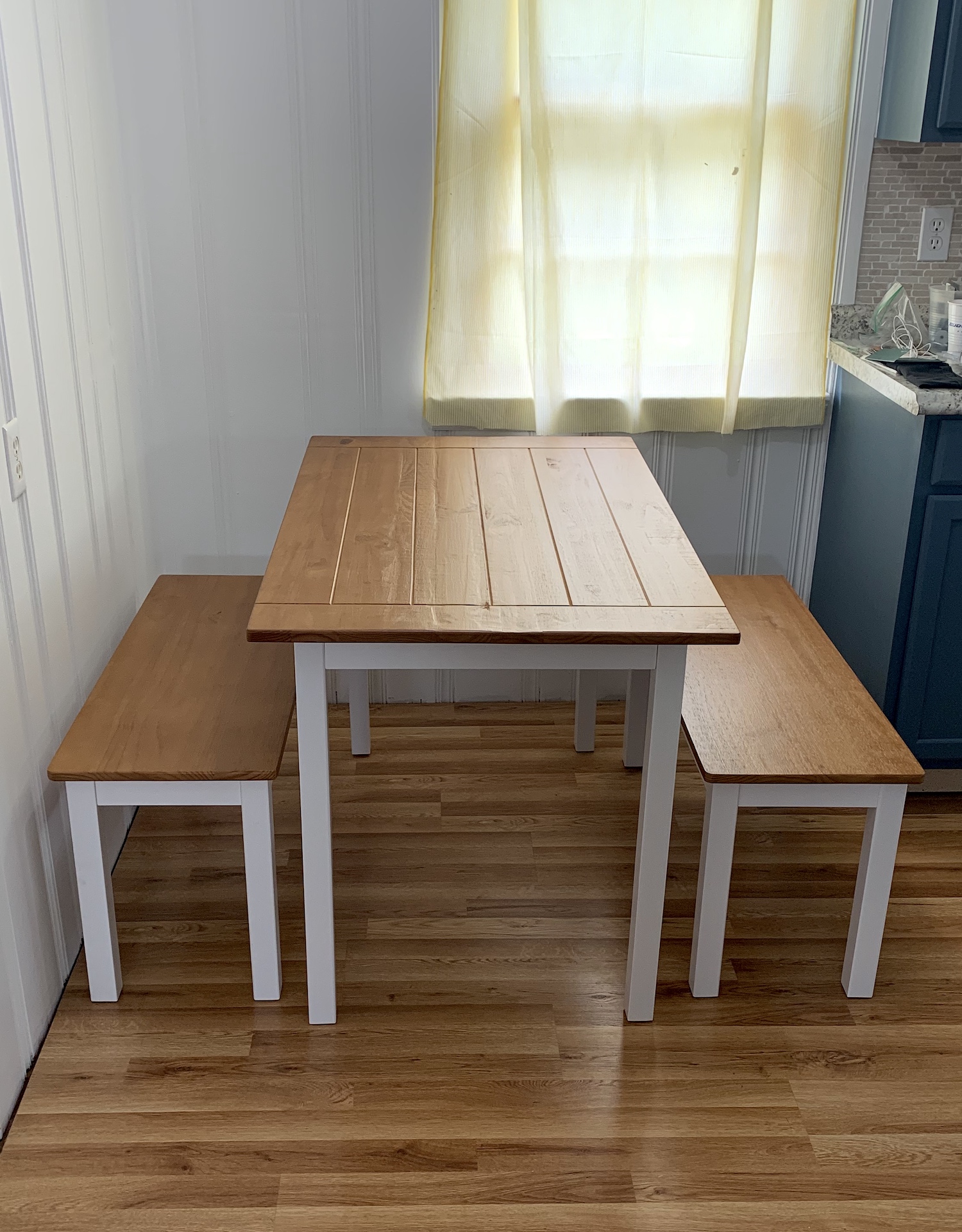 Zinus Becky Farmhouse Dining Table with Two Benches REAL DECORS