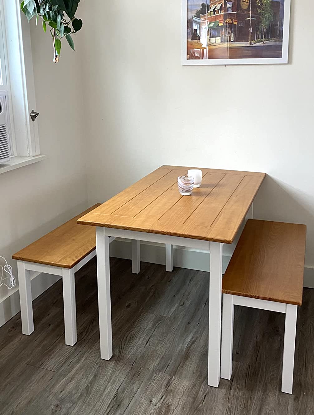 Zinus Becky Farmhouse Dining Table with Two Benches REAL DECORS