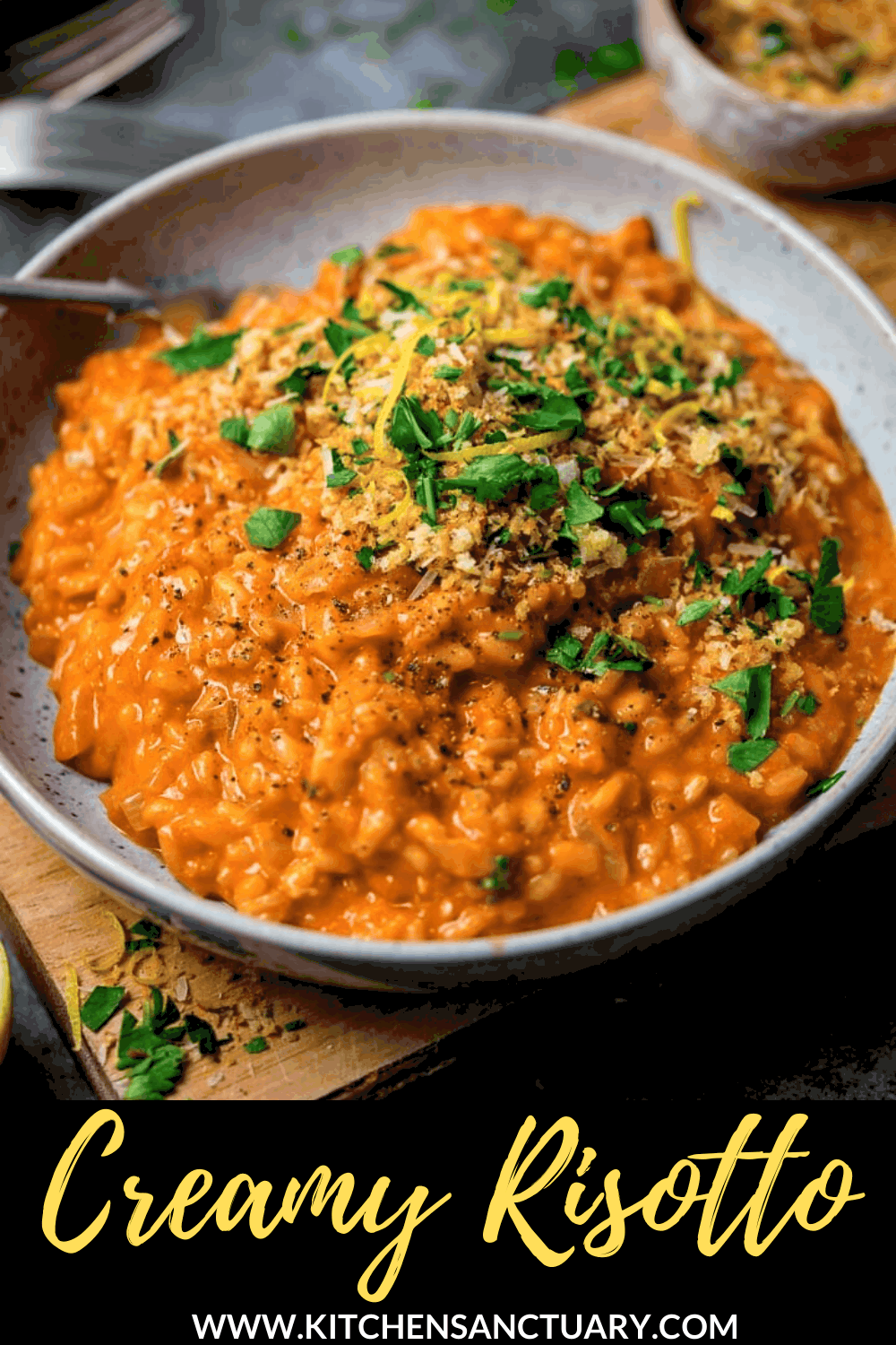 Creamy Tomato Risotto with Crispy Garlic Crumbs
