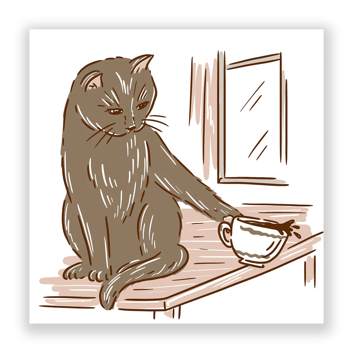 Cat On Table Sticker Kitty Town Coffee