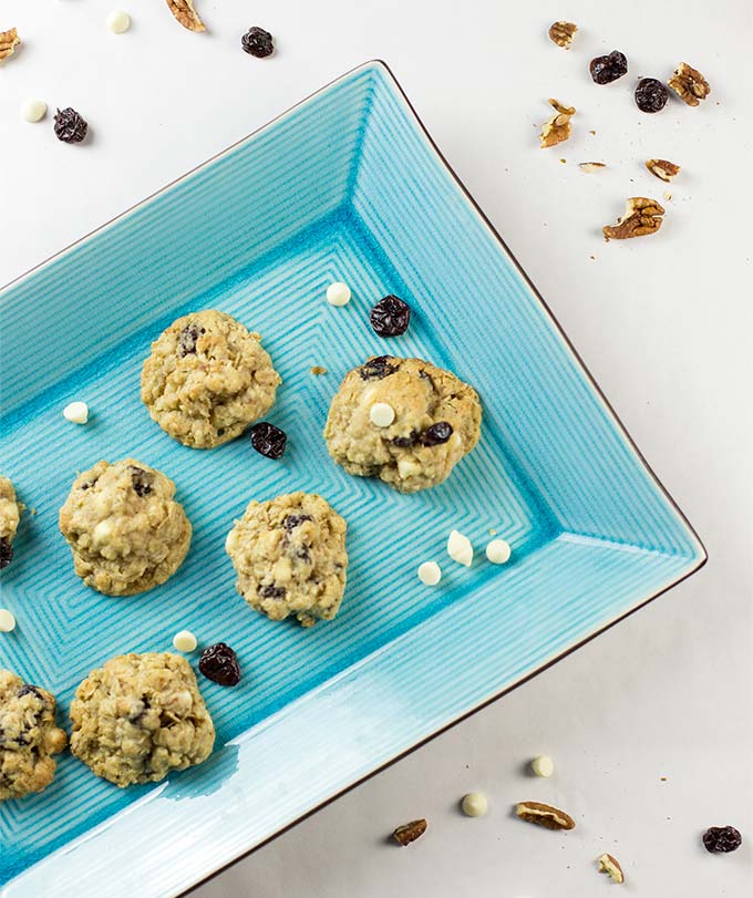 White Chocolate Chip Cookies with Oats and Cherries are a delicious spin off the traditional chocolate chipper.