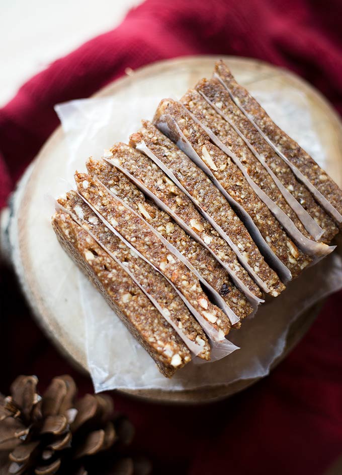 Gingerbread Bars- raw, vegan and gluten free. Made with dates, nuts and a dash of ginger for a simple, sweet treat.