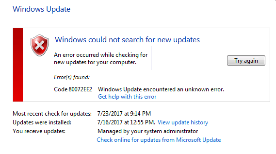 Windows 7 64 Bit Update Error 80072Ee2 Windows