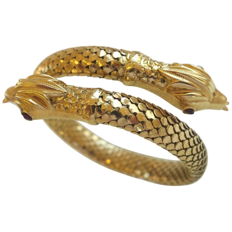 Vintage Gold Serpent Bracelet, 1960s, Italy Kimberly Klosterman Jewelry
