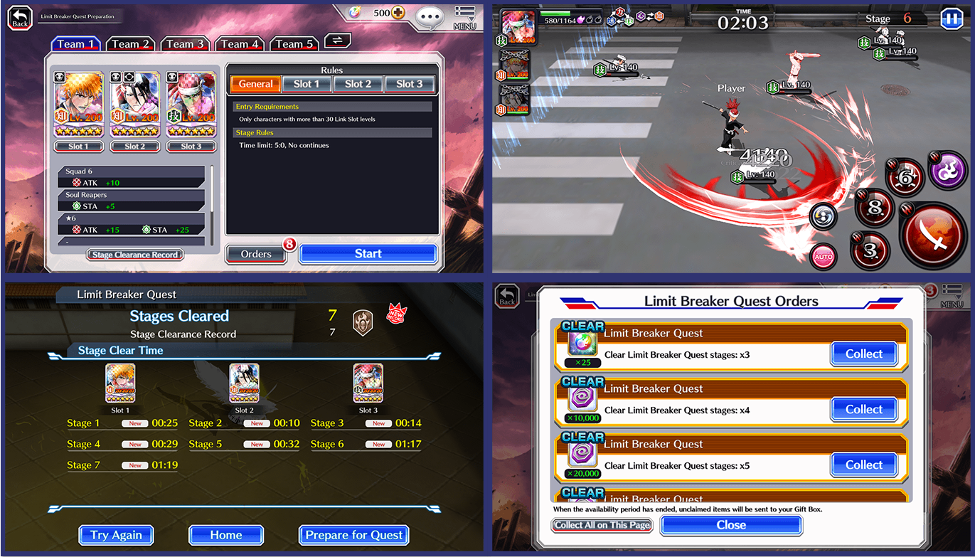 "Bleach Brave Souls" New SinglePlayer Content "Limit Breaker Quest" Implemented Today