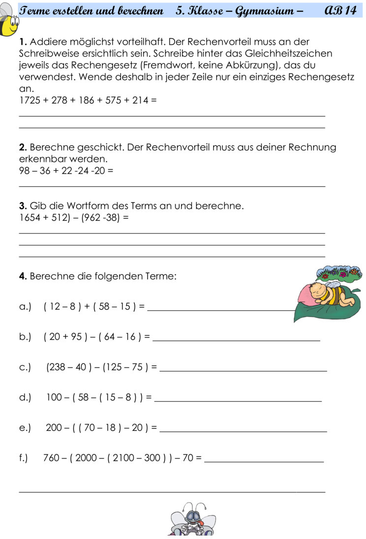 Übungsblatt zu Zahlenterme