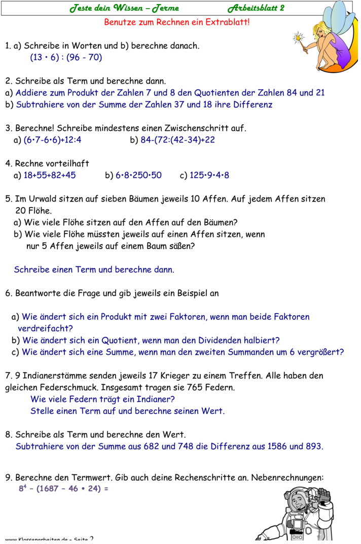 Übungsblatt zu Zahlenterme