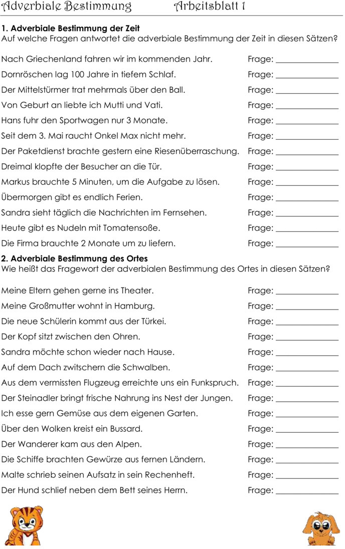Übungsblatt zu Satzlehre
