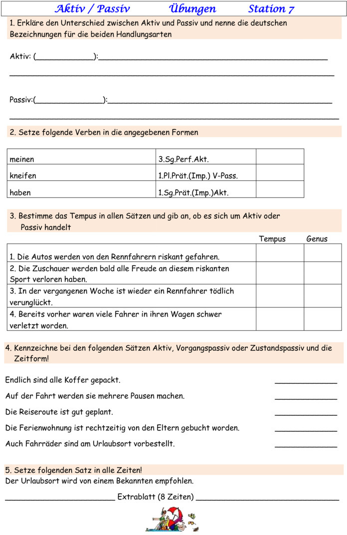 Übungsblatt zu Aktiv Passiv