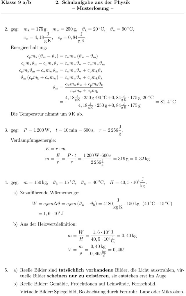 Klassenarbeit zu Wärmelehre