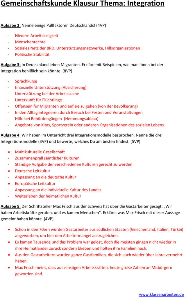 Klassenarbeit zu Integration