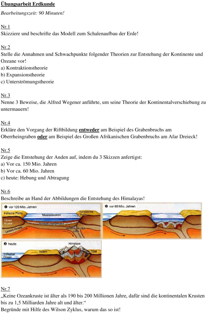 Klassenarbeit zu Plattentektonik