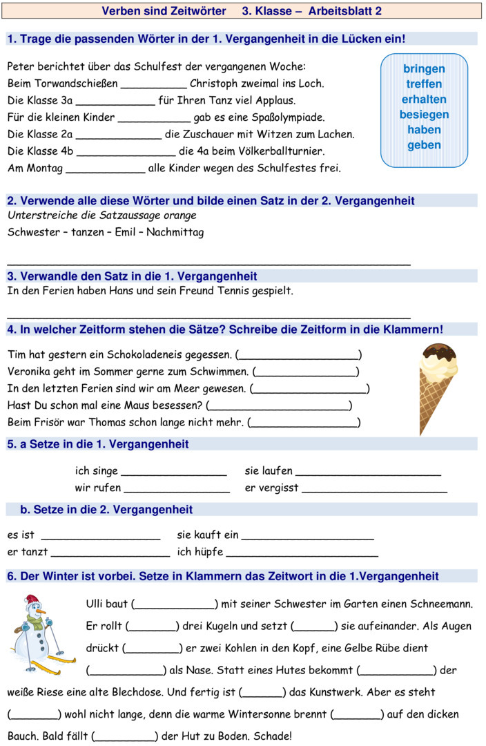 Übungsblatt zu Vergangenheitsformen