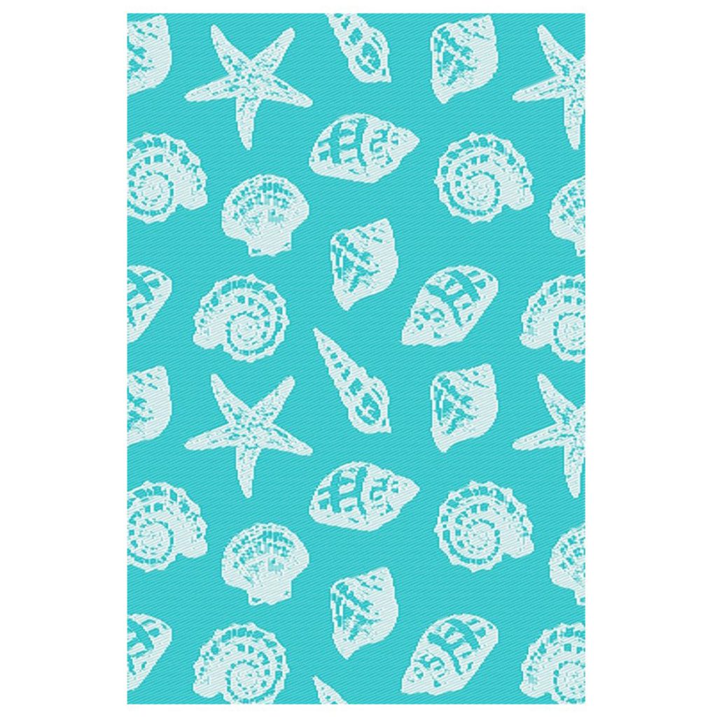 Seashell Lightweight Reversible Stain Proof Plastic Outdoor Rug, Blue