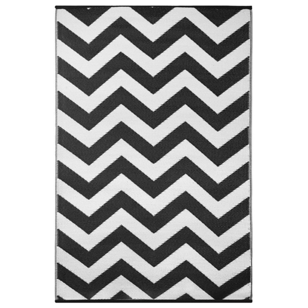 Chevron Lightweight Reversible Stain Proof Plastic Outdoor Rug, Black