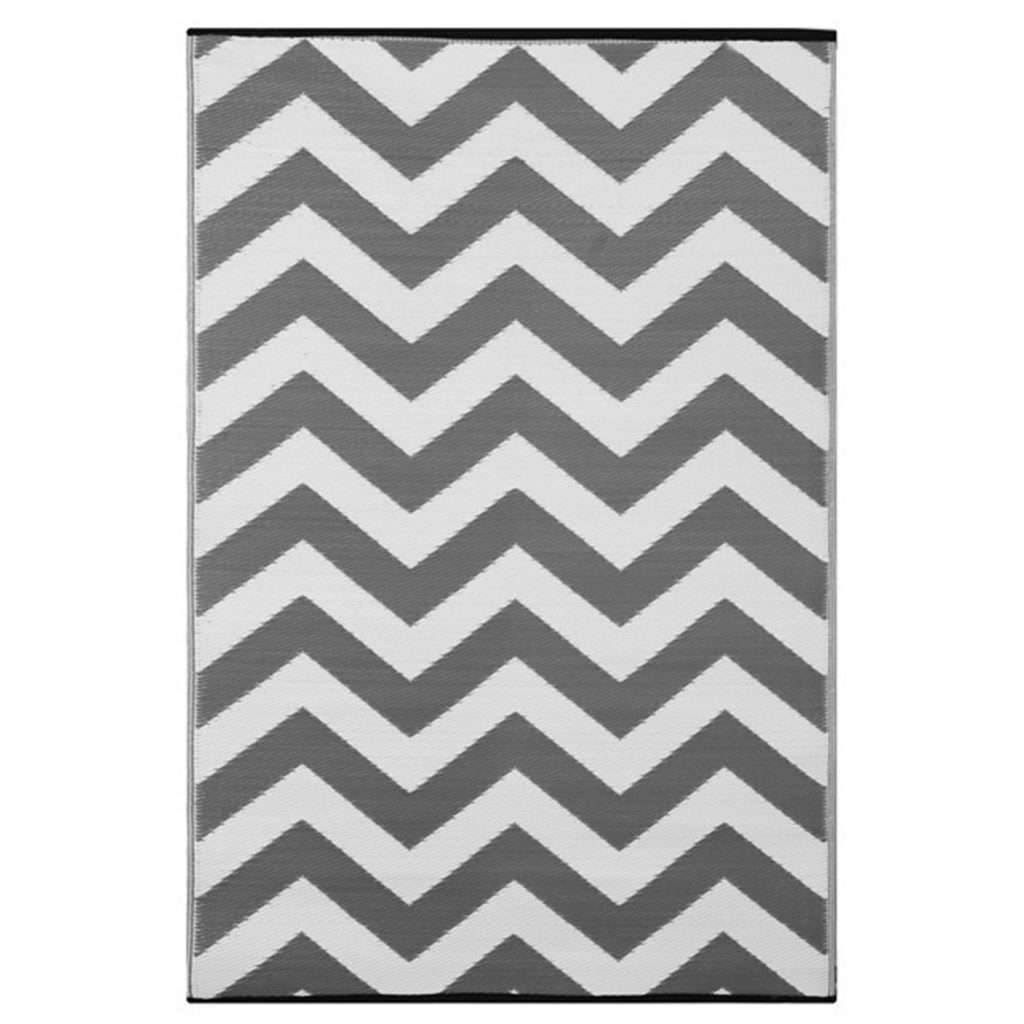 Chevron Lightweight Reversible Stain Proof Plastic Outdoor Rug, Grey