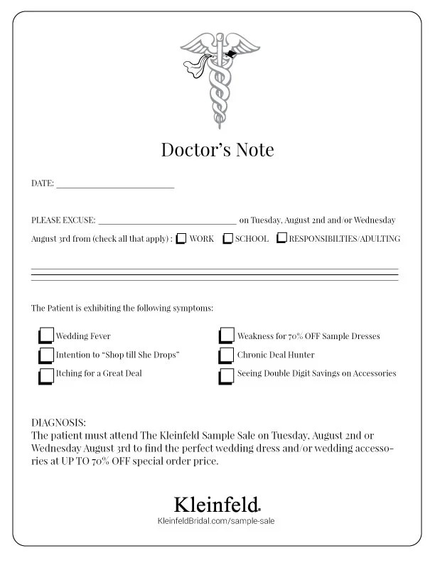 Sample Sale Doctor’s Note Kleinfeld Bridal