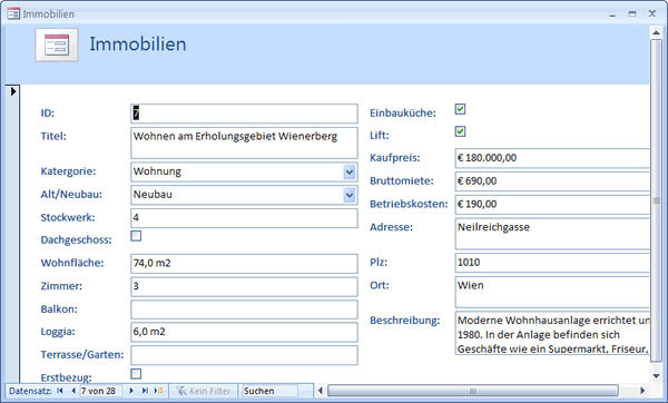 Klickdichschlau.at Datenbank mit Immobilien Teil 3 Formulare