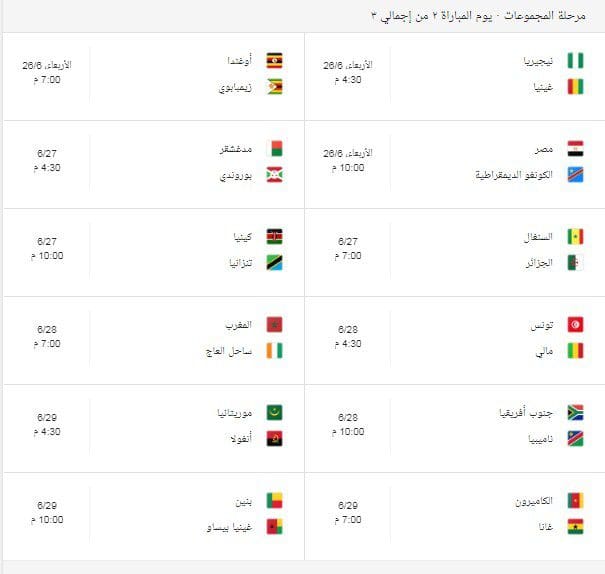 جدول مباريات أمم أفريقيا 2019 وتوقيت كل المباريات بدور
