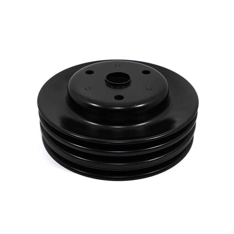 Small Block Chevy 3 Groove Black Steel Crankshaft Pulley Long Water