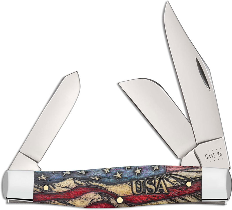 Case Large Stockman Knife 36032 Vintage Flag Embellished Smooth Natural