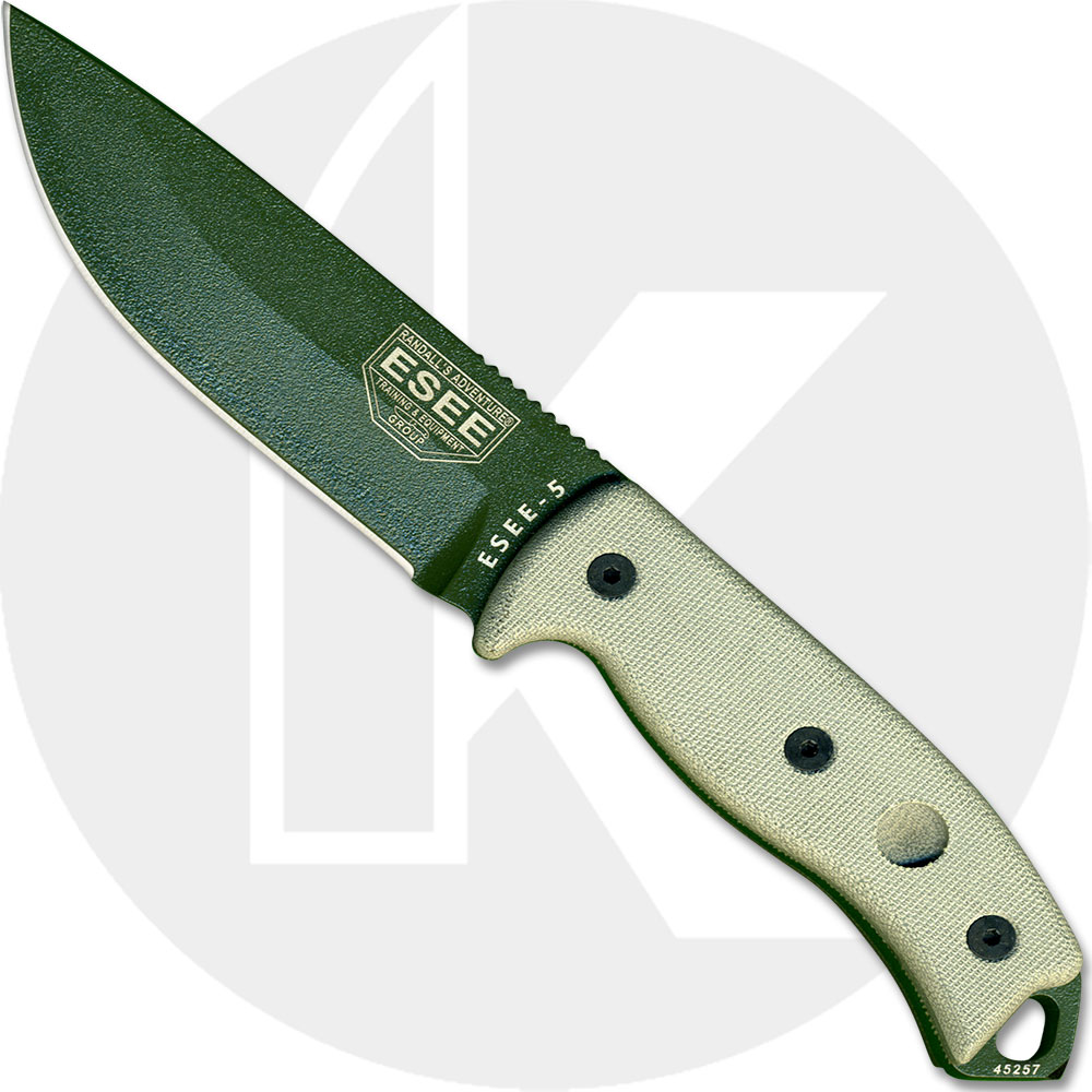 ESEE Knives ESEE5PODE Olive Drab Drop Point Micarta Handle Glass