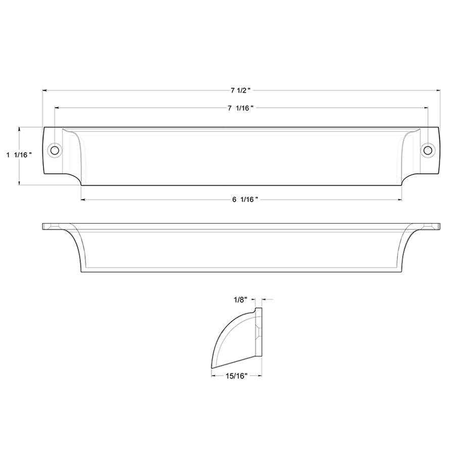 Solid Brass Cup Pulls Collection Solid Brass 7 1/16" Centers Front