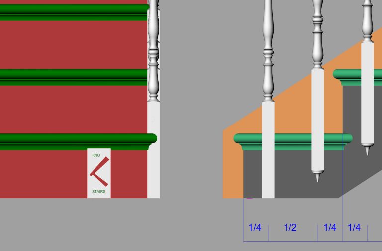 Cut string stairs, spindle position. KnoStairs.