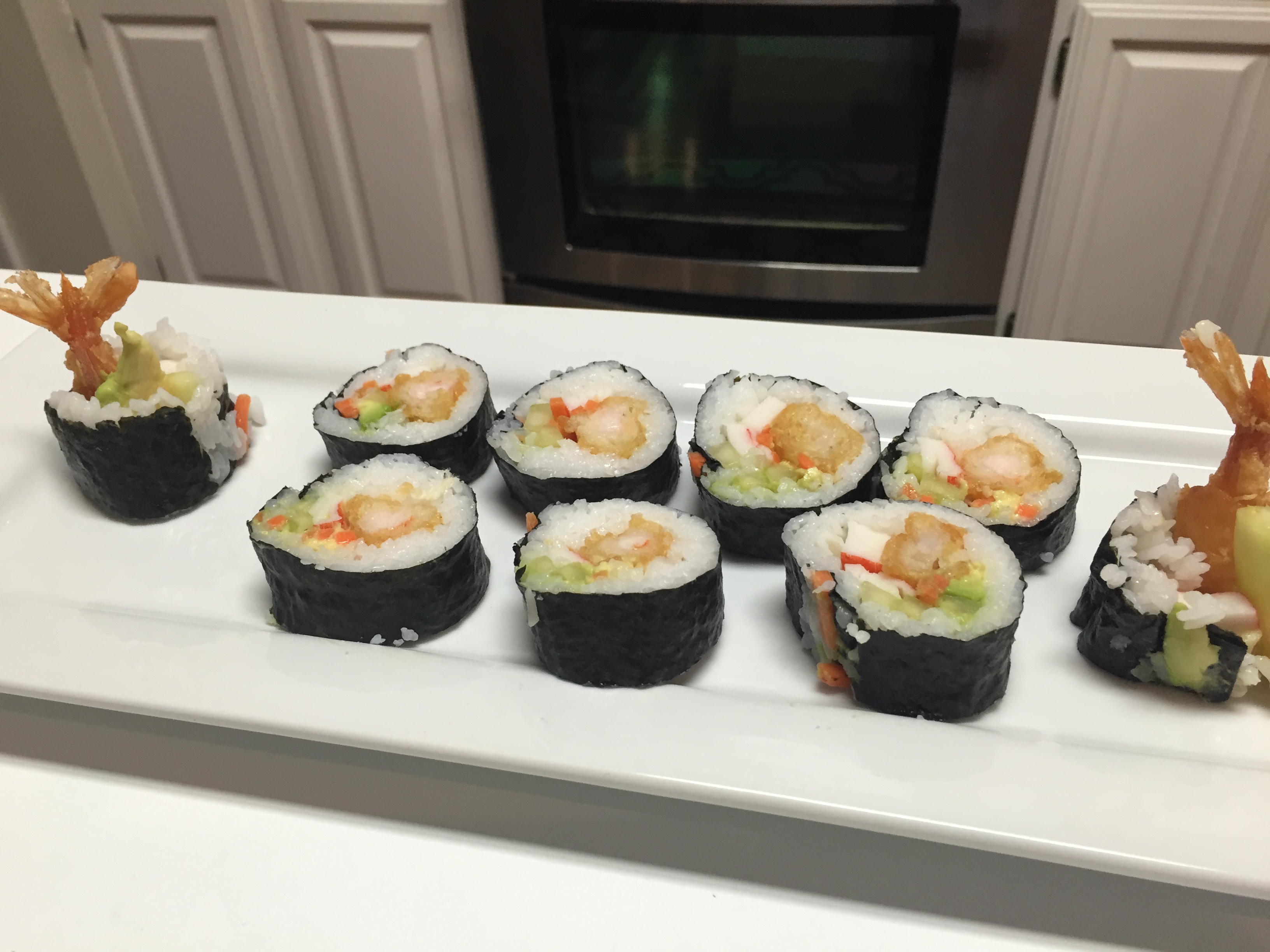 Sushi Rolls California and Shrimp Tempura Rice Rolls