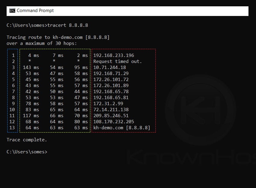 How can I perform a traceroute? KnownHost