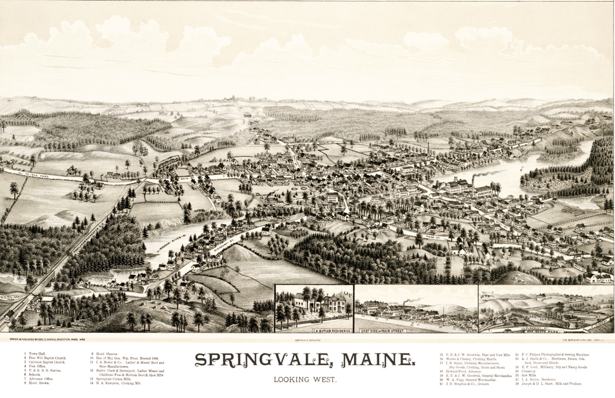Map of Springvale, Maine, Looking West, 1888 KNOWOL