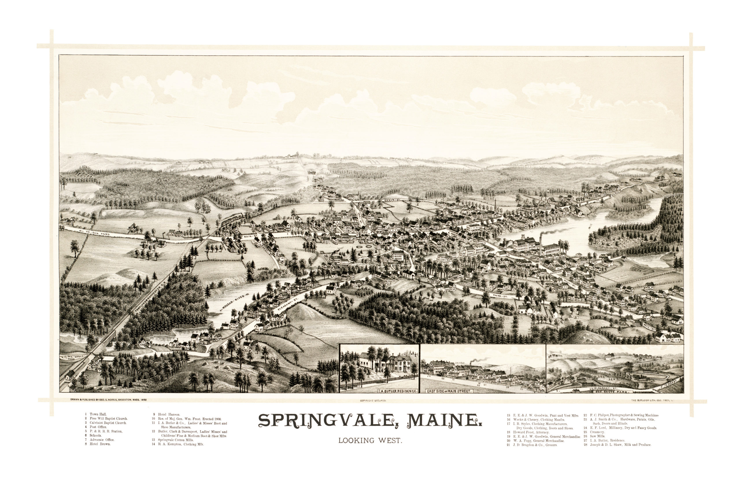 Historic old map of Springvale, Maine from 1888 KNOWOL
