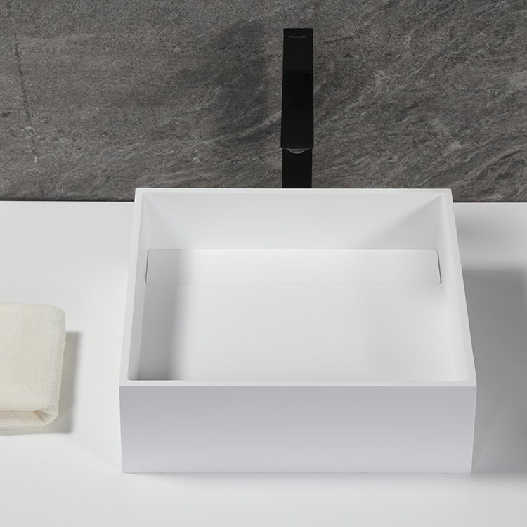Square Vessel bathroom basin with smooth arylic resin surface