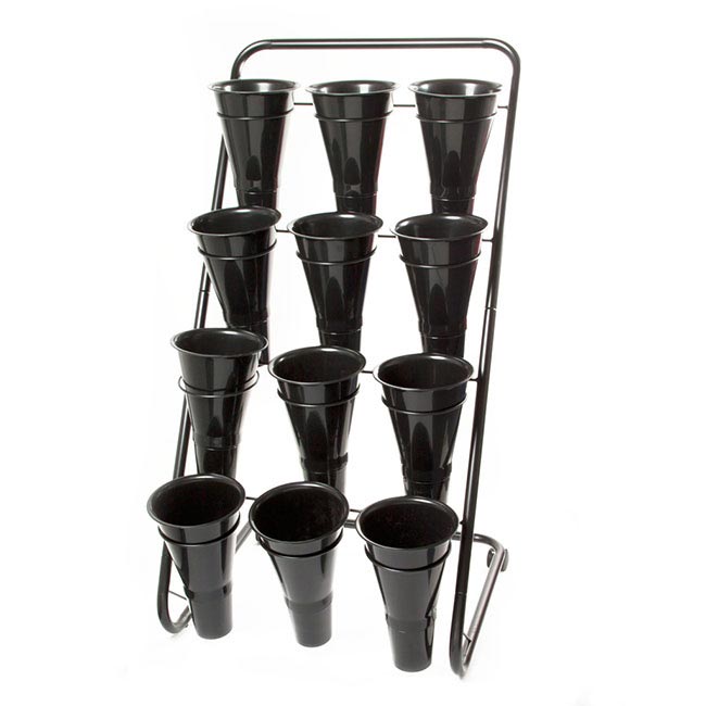 Flower Stand Trolley 60X65x123cmH With 12Plastic Vases Black