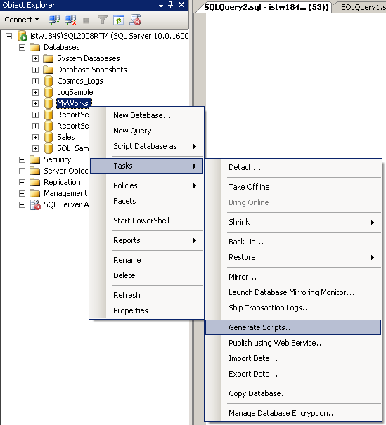 Script Data in MS SQL Server 2008 Database Tables using Generate SQL