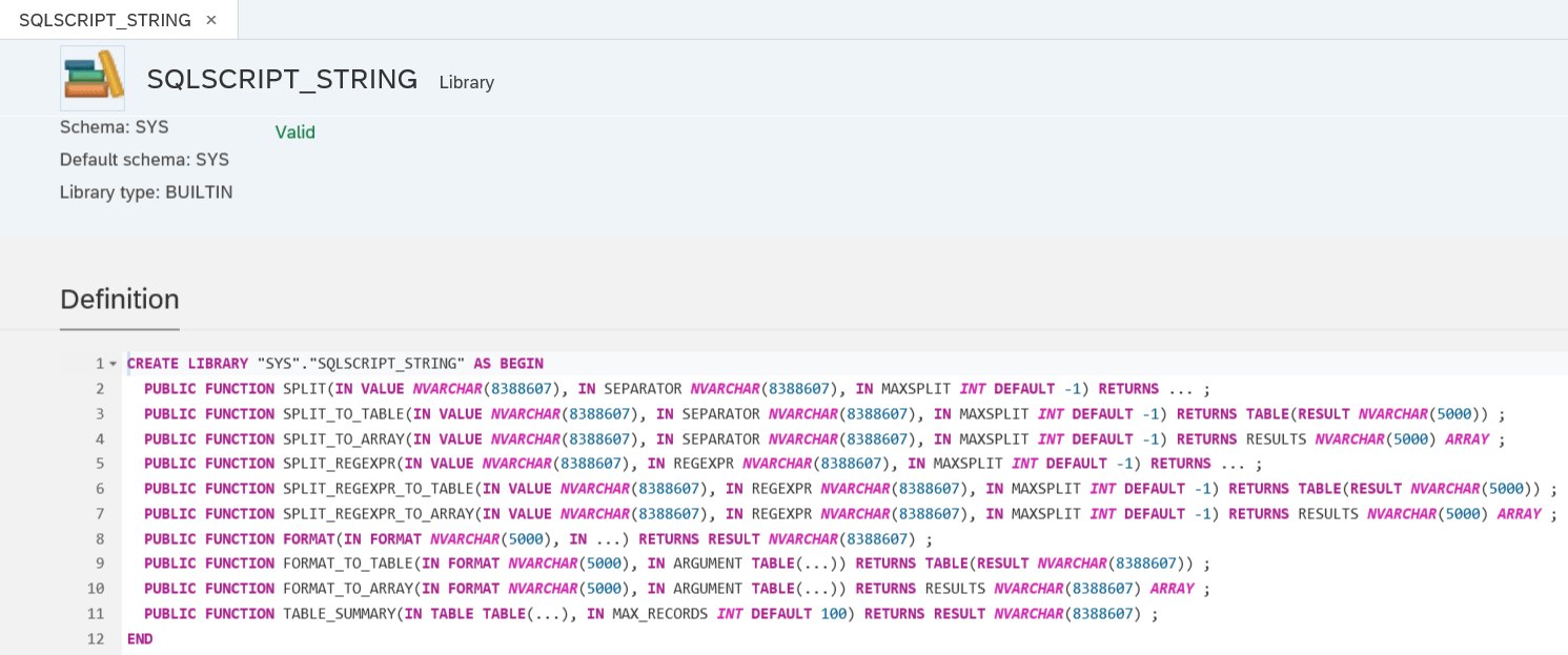 SQLScript BuiltIn Library Functions in SAP HANA SQL