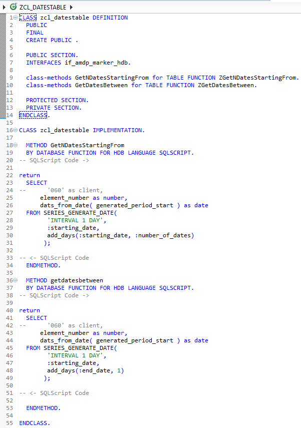 Create CDS Table Function for Dates Table using SAP HANA AMDP Class